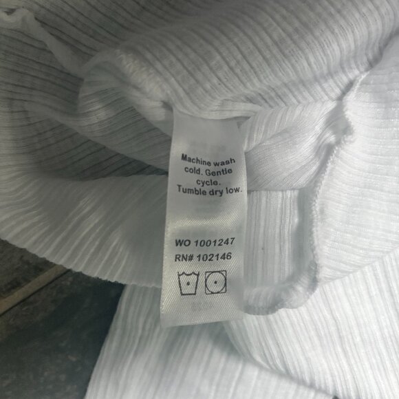 Michael Stars Ribbed Henley Long Sleeve Tee Scalloped Hem Cuffs White One Size - Picture 8 of 8